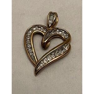 10K Yellow Gold Diamond Open Heart Pendant Necklace Charm 2.3g 10KT THL